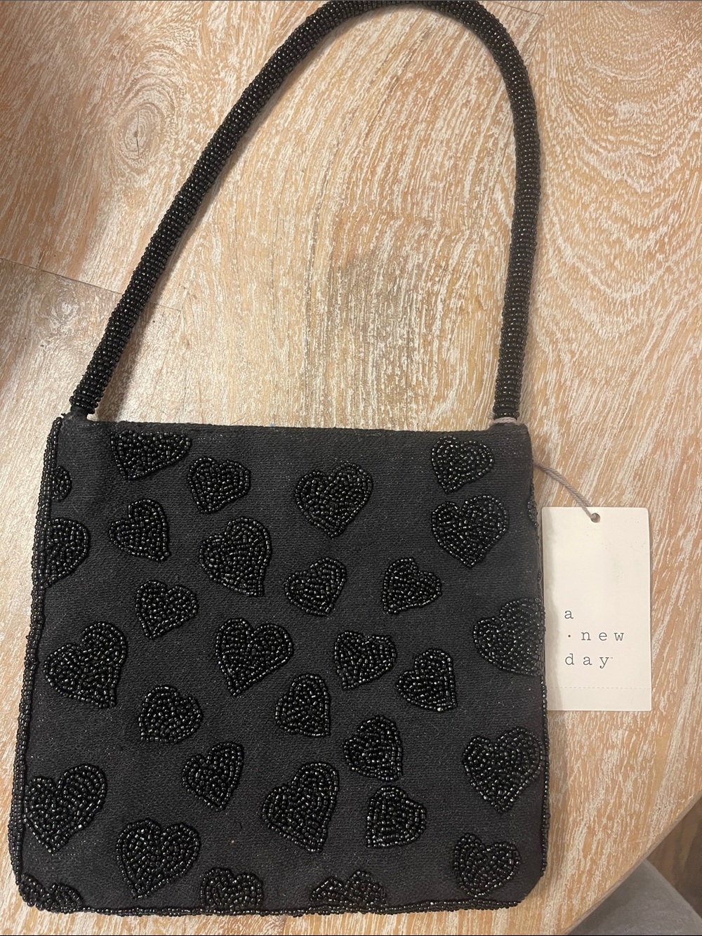NEW A New Day Beaded Heart Black Purse